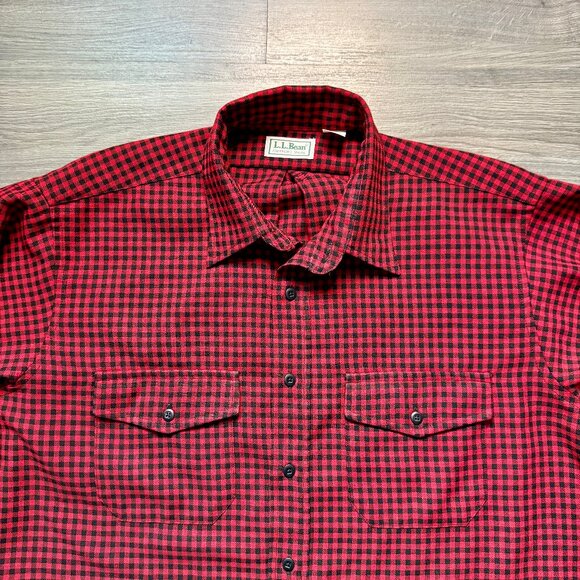 *Vintage L.L. Bean Men's Flannel Button Up Shirt - Red - Picture 2 of 5
